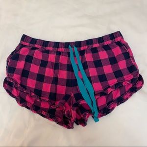 AERIE PINK/NAVY PLAID FLANNEL PJ BOXER SHORTS